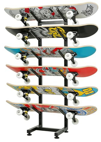 BiJun Skateboard-Bodenständer, 6-lagige Skateboard-Wandhalterung, Snowboard-Aufbewahrungsregal, Skateboard-Organizer, Bodenständer für Deck, Longboard, Snowboard, Standard-Skateboards