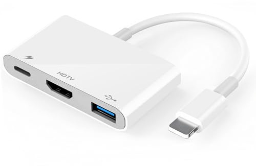 [Certificato Apple MFi] Light-ning Digital AV Adattatore 3 in 1, 1080P HDMI, USB OTG e porta di ricarica, compatibile con iPhone e iPad, per mirroring di foto, video e musica