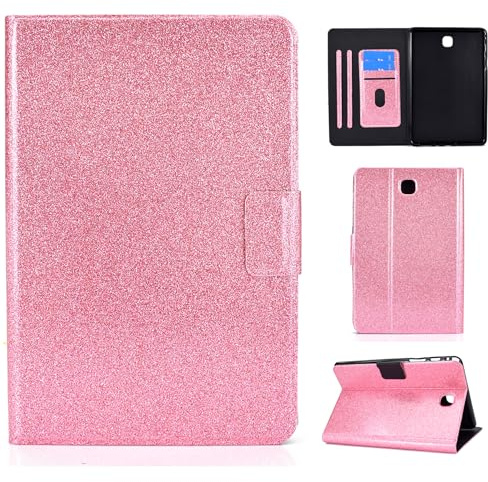 DayQiQiPu Cover per Samsung Galaxy Tab A SM-T550/T555 (9,7 Pollici) Leggera Custodia Motivo Glitterato Custodie con Supporto Caso Ribaltabile Portafoglio e Auto Sleep/Wake, Rosa
