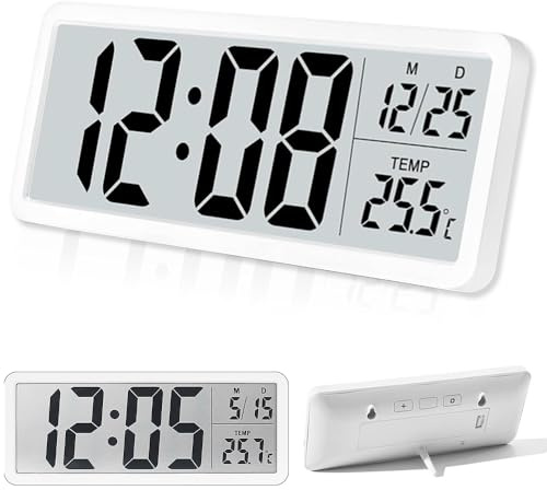 Nzkeuf Digitale Wanduhr Batteriebetrieben, Wanduhr Digital mit Temperatur, Datum und Luftfeuchtigkeit, 24/12 Stunden, USB Ladefunktion Verfügbar, Inklusive Stent, für Schlafzimmer, Wohnzimmer, Büro