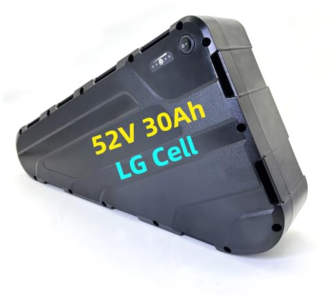 Batteries Lithium-ION triangulaires, adaptées aux vélos électriques 48 V/52 V/72 V, avec des capacités respectives de 35 Ah, 30 Ah et 20 Ah. Compatibles avec des Moteurs de 350 W à 2 000 W (52V 30Ah)