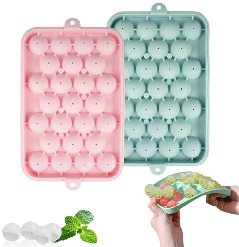 2 Pieces Ice Cube Tray, 2.5 cm Silicone Round Ice Cube Moulds with Lid | 3 Stackable Ice Ball Makerfor Freezer, Easy-Release Sphere Ice Tray, Ice Balls for Chilling Whiskey & Cocktails