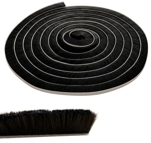 Lumonic 10m Junta de cepillo negra 20mm | Autoadhesivo + Se puede cortar a medida | Protector contra corrientes de aire, protección contra el frío, mosquitera para ventanas, puertas, armarios