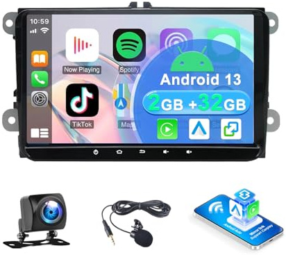 2+32G Android 13 Autoradio Multimédia avec sans Fil CarPlay Android Auto pour Volkswagen Transporter T5 2010-2013, 9 Pouces écran Tactile Radio Stéréo avec Navigation GPS FM RDS SWC Mirror Link Wi-FI