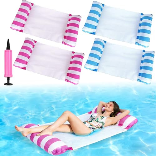 Hamaca de Agua Flotante para Piscina, 4 en 1 Hamaca Inflable, Hamaca de Agua para Adultos, con Bomba de Aire, para Juegos de Verano,Fiestas en la Playa