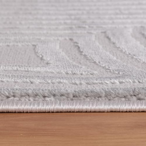 KADIMA DESIGN Designteppich 3D-Optik Plastisch Pflegeleicht Praktisch Waschbar Belastbar Strapazierfähig Silber 160x230 cm Wohnzimmer Flur Oeko-TEX Zertifiziert | ILLER