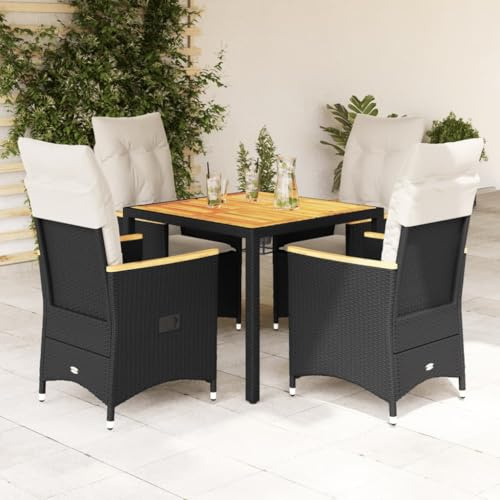 FWIKDUN 5-TLG. Bistro-Set mit abnehmbaren Kissenbezügen, Garten Bistro-Set mit Verstellbarer Rückenlehne, Bistro-Garnitur mit Akazienholz Tischplatte für Garten und Balkon