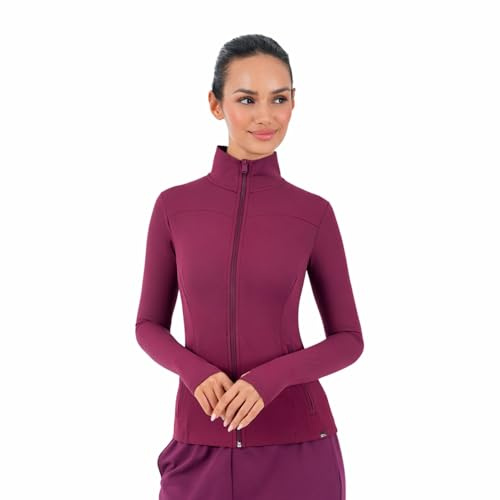 SMILODOX Sportjacke Damen Kenna, Laufjacke mit Stehkragen, Sport Oberteil mit tailliertem Schnitt & Daumenlöchern, Körperbetonte Sportjacke, Fitness Oberteil ideal für Freizeit, Sport, Laufen & Yoga