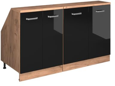 Vicco Küchenschrank für Dachschrägen R-Line, Schwarz Hochglanz, 140 cm 2er Set Schrankkorpuss 60 cm Tiefe, geeignet für schräge Wände und Variable Küchenmontage