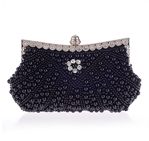 HONGCI Glitter Faux Pearl Beaded Rhinestone Women's Clutch Bag, Ladies Evening Bag Bridal Wedding Bag Handbag Prom Bag Purse (Black)