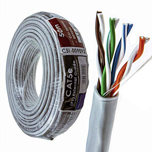 kenable Externo Cat5E-CCA Exterior Usar Ethernet Red Cable Rollo UTP Gris 50 m [50 metros/50m]