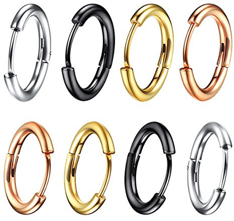 Elegel 4 Paia Orecchini in Acciaio Inossidabile Cerchio Orecchini Rotondo Oro Rosa Oro Argento Nero Set (4 Coppie) Uomo Donna 12mm