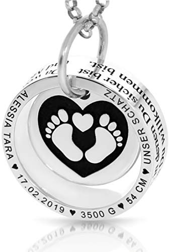 Taufring mit Gravur Silberkette Namen Taufkette Taufspruch Kommunion Kette 925 Silber Taufschmuck Mädchen Junge zur Taufe Geschenk Paten Geburtsstein | HANDMADE IN GERMANY