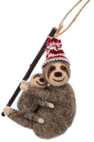 Sass and Belle Festive Felt and Wool Animals Various Designs including Mice, Unicorn, Dogs, Cats, Badgers (Mum And Baby Sloth)