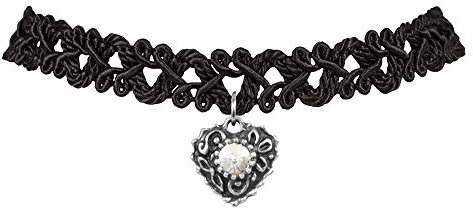 LUISIA Spitzen Kropfband Malina mit Herzanhänger - Schwarz