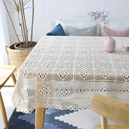 YEARLY Häkeln Spitze Tischdecke, Handmade Weben Tischtuch Hohle Makramee Spitze Klavier Möbel Tabletop Dekoration Tischwäsche-beige 60x60cm(24x24inch)