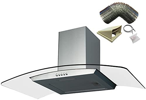 SIA CGH90SS 90cm Curved Glass Stainless Steel Chimney Cooker Hood and 3m Ducting