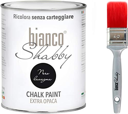 CHALK PAINT Nero Lavagna & PENNELLO - Pittura Shabby Chic Vintage EXTRA OPACA (1 Litro) + Pennello Professionale (40 mm)