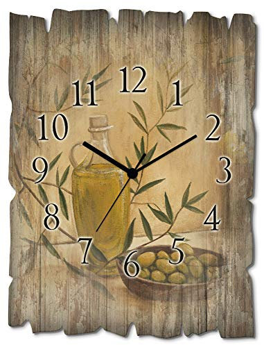 ARTLAND Wanddeko Wanduhr ohne Tickgeräusche aus Holz Funk Uhr 30x40 cm Rechteckig Lautlos Stillleben Olive Food Bildmalerei Klassisch T4HV