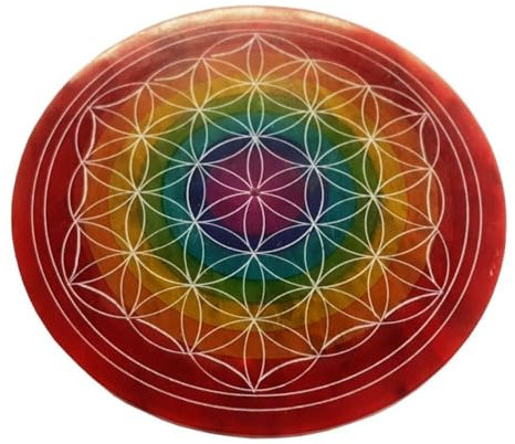 Räucherstäbchenhalter Blume des Lebens rainbow Speckstein graviert 10 cm