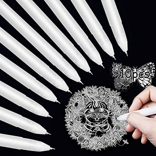 Gelstifte Weißer Stift,10 Stück 0.8 mm Weißer Gelstift,Wasserfest Weiß Gelschreiber,Feine Spitze Gold Silber Weiß Gel Stift,Highlight Skizzieren Stifte,zum Zeichnen, Scrappingbook, Kunstdesign