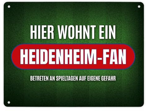 Hier wohnt ein Heidenheim-Fan Metallschild XL mit Rasen Motiv