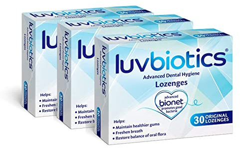 Luv Biotics Pastiglie alla menta originali senza zucchero con probiotici orali, xilitolo e aloe vera - 3 x 30 pastiglie