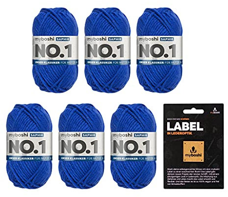 myboshi No.1 Wolle zum Häkeln und Stricken, Schnellstrickgarn, langlebige Mützenwolle, Strickwolle, Häkelwolle, mulesing-frei, Ll. 55m /50g, 30% Wolle (Merinowolle) Blau (Saphir) 6 Knäuel