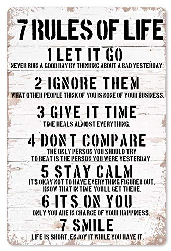 Metall-Blechschild mit inspirierendem Zitat – 7 Rules of Life Motivationszitat Vintage Blechschild für Büro/Zuhause/Klassenzimmer Dekoration Geschenke – Bester Geburtstag/Thanksgiving 20,3 x 30,5 cm