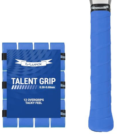 G-Lueck 12er Set Tennis Griffband TALENT GRIP | 0,60mm Stärke | Overgrip für Squash Badminton Schläger & Kicker inkl. selbstklebendes Abschlußband | sehr griffig, Anti-Rutsch (Blau)