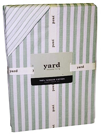 Yard Hebden Mélange Stripe Bettbezug-Set aus 100% Baumwolle – Eukalyptus – Doppelbett