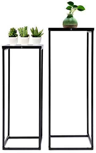 SanBouSi 2er Set Blumenhocker Metall Eckig Säulentische Beistelltische Deko Tisch Schwarz