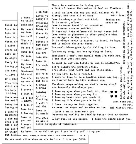 Esland 100+ Liebeszitate inspirierende motivierende Skripte Planer Aufkleber Schreibmaschine Stil Sprüche Buchstaben ästhetisches Tagebuch Scrapbook Kunst Handwerk Zubehör 4 Blatt