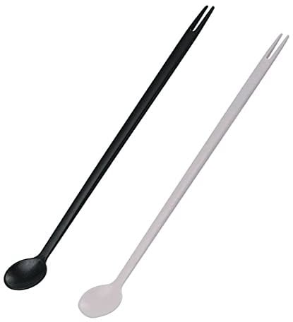 IKAAR 2Pcs Spoons Long Handle Mixing Spoon 2-in-1 Spoon Fork Stirring Spoon Cooking Tasting Spoon Cocktail Spoon Plastic Multi-Purpose Spoon for Kitchen Mixing Stirring Cooking
