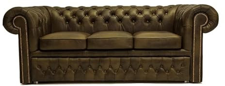 Original First Class Leder Chesterfield Schlafsofa | Sofa mit Schlaffunktion 3-Sitzer 200cm | Moss Green | Lieferzeit 2 bis 4 Wochen