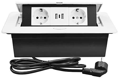 Simmpatuu Steckdose Versenkbar Steckdosenleiste mit 2 Steckdosen und 2 USB+Type C,Versenkbare Steckdose Küche,Tischplatte Versteckt Steckdose