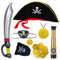 Aurasky Ensemble Pirate Enfant 7 Pièces,Capitaine Pirate Chapeau Cache-Oeil Télescope Sabre Pendentif Pochette Crânienne Pièces Or,Ensemble D'Accessoires de Costume de Pirate pour Fêtes Carnaval