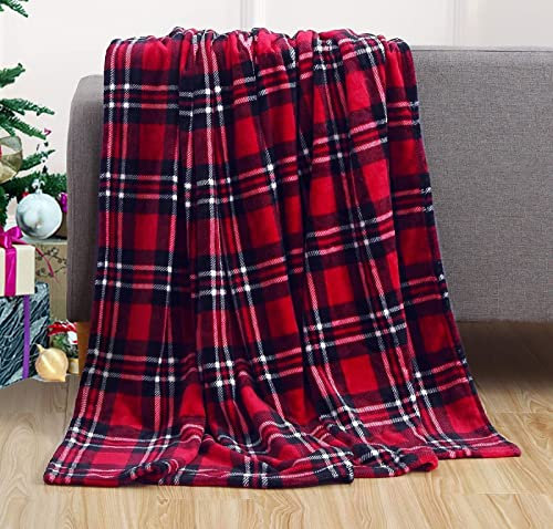 Kuscheldecke 220x240 Rot Kariert, Flanell Fleecedecke 3D Kariertes Muster Weiche und Warme Decke, als Sofadecke Wohndecke Tagesdecke Wolldecken, für Kinder Erwachsene