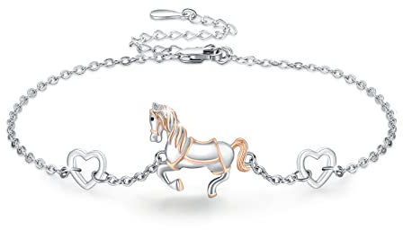 MEDWISE Pferd Armband S925 Sterling Silber Pferd Armband Verstellbar Herz Armbändchen Pferd Schmuck für Damen Mädchen Mama Geschenke