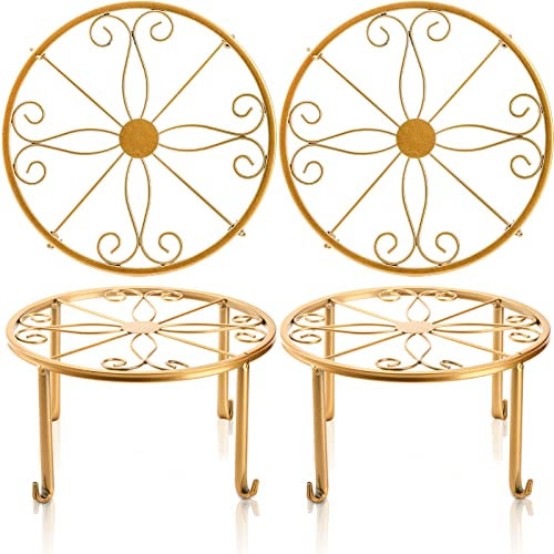 Tosnail 4 Pack 9 Metal Plant Stands for Indoor and Outdoor, Flower Pots Holder, Beverage Dispenser Stand, Pumpkin Stand for Floor and Tabletop Decoration - Gold