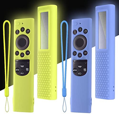 Samsung Solar Remote Control Case 2022: WUZUN 2Pcs Silicone Protective Cover for BN59-01385 01386 0139 Smart TV Remote Battery Back Holder Skin Sleeve (Blue Glow + Green Glow)
