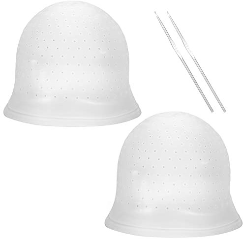 Smilcloud 2 Set Highlight Haar Kappe Strähnchenhaube Wiederverwendbar Silikon Salon Friseurkappe Farbstoff Kappe mit Löcher 2 Metall Haken Nadel Professional Silikon Friseur Werkzeuge