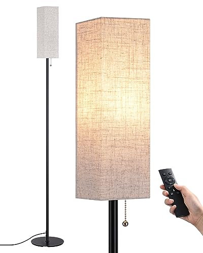 EDISHINE LED Stehlampe, Stehleuchte Wohnzimmer Dimmbar, E27 Leselampe mit Leinen Lampenschirm & Fernbedienung, Standleuchte mit 3 Farbtemperaturen, Stehlampe Vintage für Schlafzimmer, Schwarz