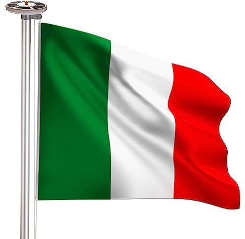 Brubaker Asta per Bandiera in Alluminio da 4 m con Bandiera Italia e Luce Solare - Asta per Bandiera con Presa a Terra + Bandiera Italiana + Luce a Energia Solare con 26 LED - Set Tutto in Uno
