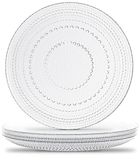 Yungala Juego de 4 platos de cristal vintage con diseño de clavo transparente, vajilla elegante, perfecto para comedor de lujo, cada plato de 10.5 pulgadas