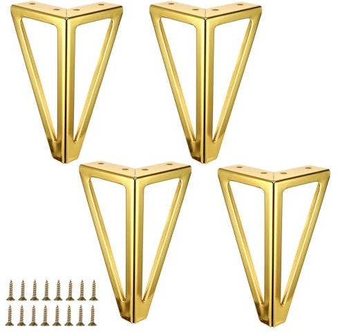 APACALI Lot de 4 pieds de meubles en métal doré de 15 cm - Pieds de meubles triangulaires de rechange - Pieds d'armoire, pieds en épingle à cheveux - Pieds de meubles avec vis pour table basse, meuble