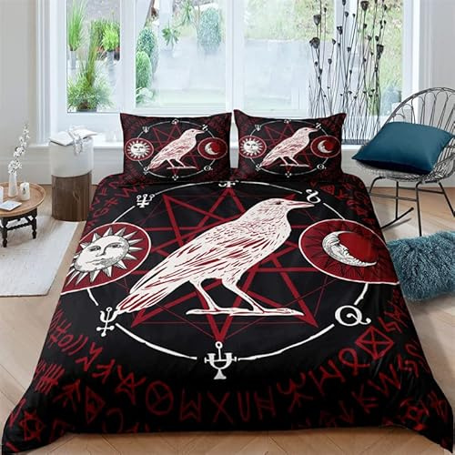 Bettwäsche 200x200 Odin Krähe Kinderbettwäsche 3 Teilig Wikinger Mythos Rune Totem Bettbezug - Bettwäsche-Sets 200x200 Mikrofaser Luxus Modern mit Reißverschluss und 2 Kissenbezug 80x80cm, 110 g/m²