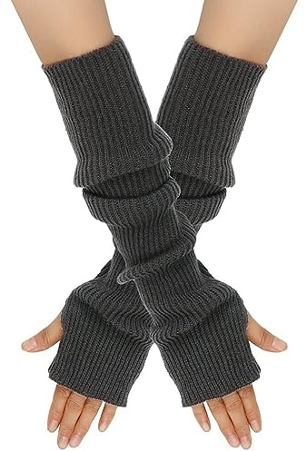 Surakey Winter Gestrickte Handschuhe für Damen, 1 Paar Fingerlose Armstulpen Feinstrick lang Handwärmer Stulpen, Warm Strick Handschuhe Pluswärmer Handstulpen Armwärmer Stulpen für Damen,Dunkelgrau
