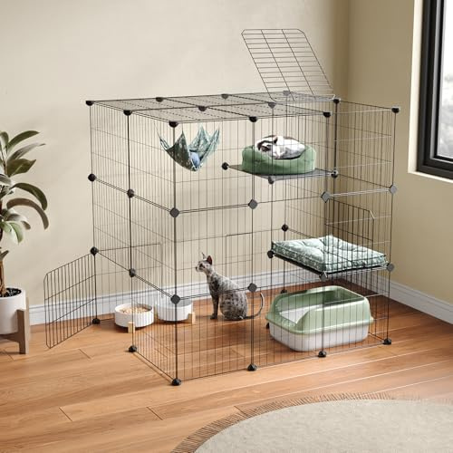 Oneluck Katzenkäfig, 3-stöckig, für den Innenbereich, DIY-Katzenlaufstall, Abnehmbarer Metalldraht, Hundehütte, Katzenkiste, groß, extra Übungsplatz, ideal für 1 Katze, 80 cm