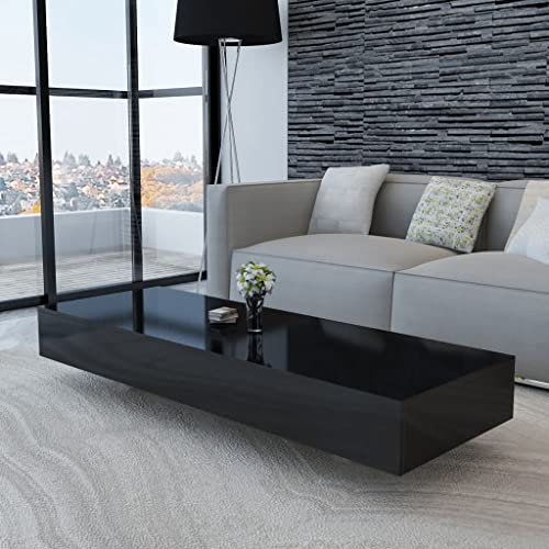 Hovothy Couchtisch 115x55x31 cm Wohnzimmertisch Kaffeetisch Beistelltisch Sofatisch Modernes Design Coffee Table MDF Mit Hochglanz-Finish Hochglanz Schwarz
